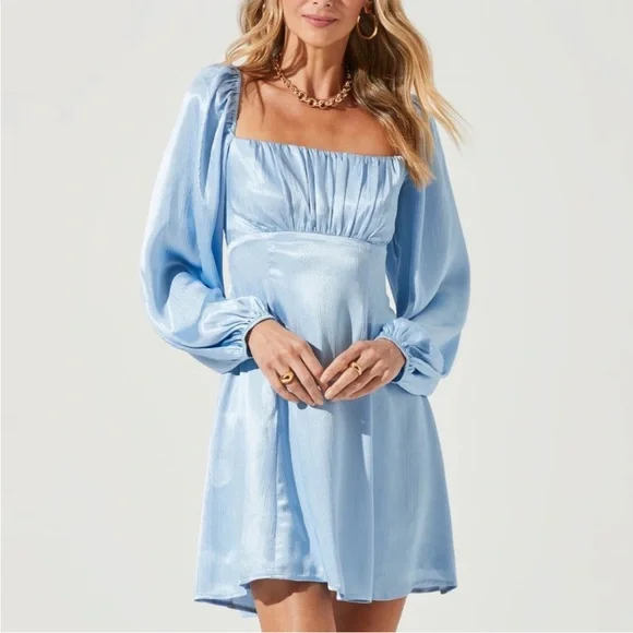 SOLD ASTR The Label Long Sleeve Satin Mini Dress - Picture 2 of 9